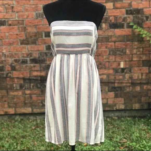 Socialite Cream Blue Red Striped Tie Back Dress B1/12 - Picture 3 of 12